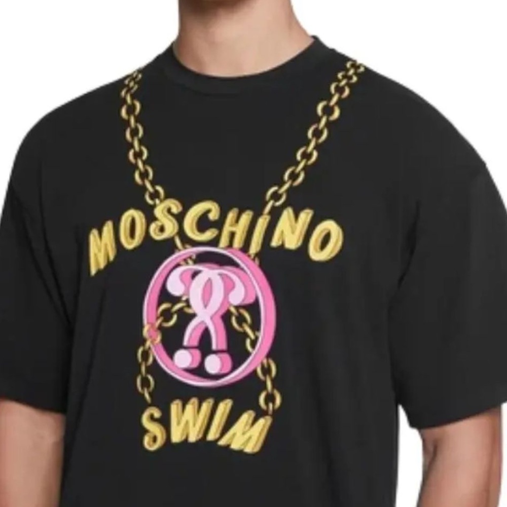 Moschino Black Tee with Pink and Yellow Graphic